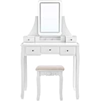 VASAGLE Tocador con Espejo con Luces de 3 Colores- Mesa de Maquillaje- con 5 Cajones y 1 Organizador de Almacenamiento…